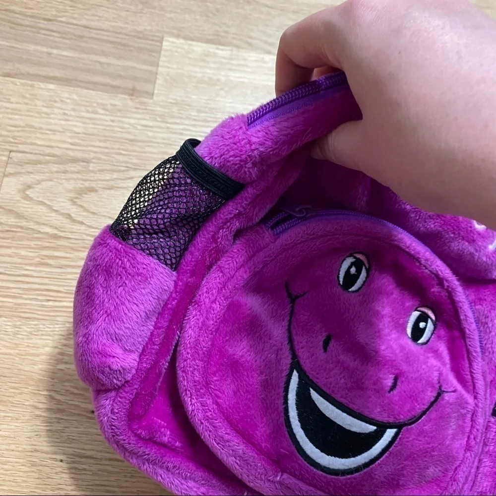 Vintage Barney Mini Backpack Book Bag Purple Dinosaur Zip 90s